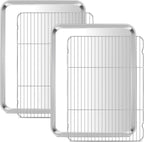 E-far Large Baking Sheet with Wire Rack (2 Pans + 2 Racks), 20 x 14 Inch Stainless Steel Cookie Pans Tray & Cooling Rack for Baking, Non Toxic & Heavy Duty & Rust Free, Oven & Dishwasher Safe