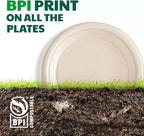 125 Count Compostable Paper Plates, 6 Inch Heavy Duty Disposable Plates by Biodegradable Bagasse, Dessert Plates Bulk for Party | Microwave-Safe | Soak-Resistant, Cut Resistant
