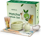 NEKOLA Matcha Whisk Set (7Pcs) Matcha Bowl, Bamboo Whisk, Whisk Holder, Spoon & Scoop, Sifter & Tea Towel Tea Making Ceremony Kit for Matcha Lovers Unique Gifts for Women,Men & Girlfriend