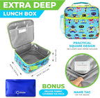 kinsho Bento Lunch Box and Insulated Bag, Water Bottle & Ice Pack Set for Kids Toddlers, 4 Portion Sections, Removable Tray, PreSchool Kid Toddler Daycare Lunches, Snack Container, Robot