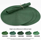 FunWheat Round Braided Placemats Set of 6 Place mats for Dining Tables Woven Heat Resistant Table Mats 15 inch (Dark Green)