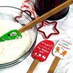 3 Piece Christmas Silicone Spatula Set with lovely bow and gift card. Easy clean, durable, high temperature and stain resistant with bamboo handles.