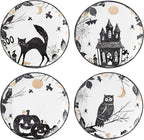 Lenox Dinnerware, Vintage Halloween Haunted Accent Plates, Assorted, Set of 4, Porcelain, Dishwasher & Microwave Safe, Halloween Decor Indoor, Spooky Decorative Plates for Home (Black/White, 4 Piece)