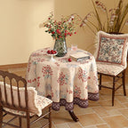 patdrea Designer Vintage Linen Table Cloth for Round Table,Red Floral Durable Breathable Tablecloth,Dacorative for Kitchen Dining,Holiday,Christmas,Thanksgiving,Tea Party,Diameter 55"-Newmari