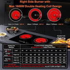 Dual Coil Design of 2 Burner Cooker, 1800W Electric Ceramic Hot Plate for Cooking, Infrared Double Burner Portable Countertop or 24inch Built-in Cooktop Radiant Stove Top, Compatible with All Cookware