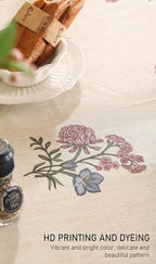 ISAENNE Designer Linen Light Beige Small Square Tablecloth,French Colorful Floral Table Cloth,Stain Resistant Decor Tablecloths for Dining Thanksgiving Christmas Kitchen,55"*55"-Helena E