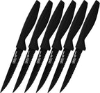 GINSU Daku 6-Piece Steak Kitchen Knife Set - Dishwasher Safe and Always Sharp, Perfect for Any Steak Lover – Practical Table Knives - Black