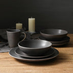 Stone Lain Grao Stoneware 16-Piece Dinnerware Set, Grey