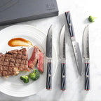 Cangshan YARI Series 4-Piece Fine Edge Steak Knife Set with Ash Wood Box, X-7 Damascus Steel