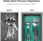Linoroso Silverware Drawer Organizer with 4 Compartments, Adjustable, BPA Free, Silverware Drawer Organizer - Green