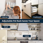 ROOHUA Expandable Pot and Pan Organizer - Cabinet Pot Lid Holder with 10 Adjustable Compartments for Cookware, Baking, Frying (Dark Blue, 10)