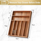 Silverware Organizer, 12.5 Inch Utensil Organizer Kitchen Drawer Organizer Acacia Silverware Holder Cutlery Tray Organizer in Drawer Flatware Organizer Tray(7 slots, Acacia）