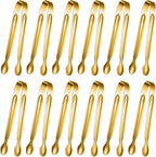 Gejoy 12 Pieces Mini Tongs Stainless Steel Small Sugar Serving Tongs for Charcuterie Board Appetizers Dessert Serving Food Tiny Party Danish Candy(6 Inch,Gold)