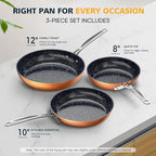 Nuwave 3-Piece 8”, 10”, 12” Forged Lightweight Frying Pan Set, G10 Healthy Duralon Blue Ceramic Ultra Non-Stick, Ergonomic Stay-Cool Handles, Induction-Ready & Works on All Cooktops