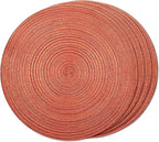 FunWheat Round Braided Placemats Set of 4 Place mats for Dining Tables Woven Heat Resistant Table Mats 15 inch for Fall(Orange,4pcs)