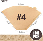 100Pcs Coffee Filters #4, Unbleached Natural Coffee Filters 8-12 Cup, Disposable Coffee Filters, 4 Cone Paper Compatible with Ninja Coffee Maker, Pour Over and Drip Coffee Maker