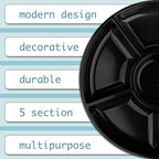 Plasticpro 6 Sectional Round Plastic Serving Tray/Platter (4, Black)