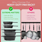 Heavy-Duty Pots and Pans Organizer | 5-Tier Cookware & Lid Storage Rack | Free-Standing or Wall-Mount | Kitchen Organizer for Cast Iron Skillets, Pots, Frying Pans, Lids | White