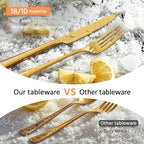 KINGSTONE 18/10 Stainless Steel Flatware, 20-Piece Forged Silverware Set for 4, Mirror Polished Cutlery Set Dishwaher Safe for Home, Restaurant, Wedding, Party, Gold