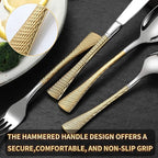 Lemeya Hammered Silver Gold Silverware Set,20 Piece Modern Flatware Set Service for 4,Mirror Polished Stainless Steel Cutlery Set Utensil Set Tableware,Kitchen Knives Forks Spoons Set,Dishwasher Safe
