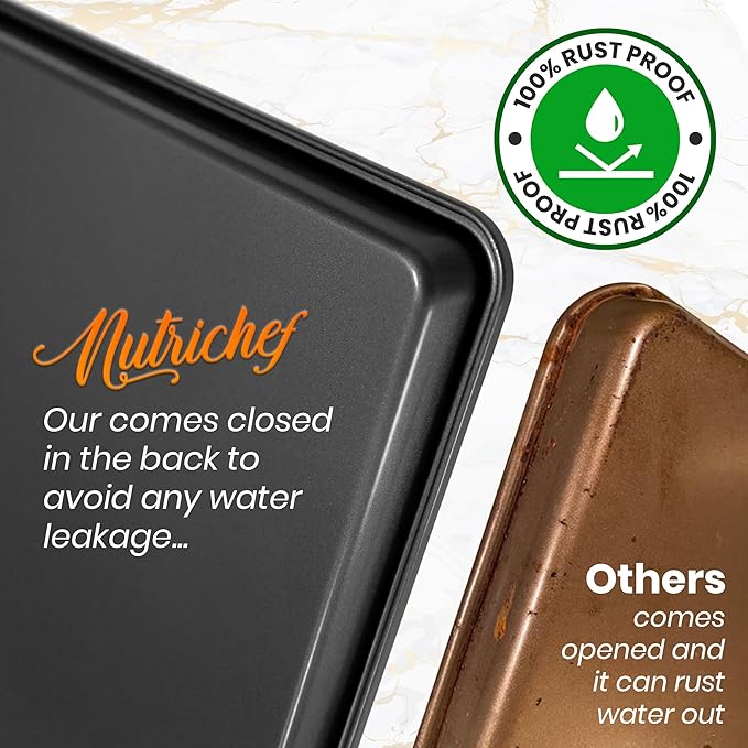 NutriChef 2-Piece XL Mega Cookie Sheet Baking Pans Set - 22" x 16" Extra Large Nonstick Carbon Steel Oven Baking Tray Pans, Stackable Bakeware, Black - NCLGBP16