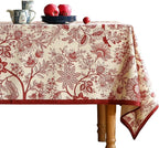ISAENNE Designer French Linen Extra Long Rectangle Tablecloth,Red Floral Washable Indoor Table Cloth,Durable Home Decor Tablecloths for Dining Thanksgiving Kitchen Party,67"*118"-Ruyi A