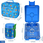 Bento Lunch Box Set for Kids with 10oz Soup Thermo, Leak-Proof Lunch Containers with 4 Compartment, Kids Thermo Hot Food Jar and Insulated Lunch Bag for Kid to School,BPA-Free(Basketball)