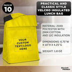 DISCOUNT PROMOS 10 Hook and Loop Insulated Lunch Bags Set - Customizable Text, Logo - Polyester, Durable, Vibrant, Reusable - Yellow