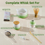 Matcha Whisk Set, Green Matcha Kit, 8 Pcs Matcha Set Includes Matcha Bowl with Spout, Matcha Whisk and Holder, Ceramic Tea Caddy, Bamboo Scoop, Scoop Rest, Sifter and Tea Towel, Gift for Tea Lover