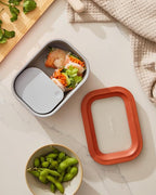 Caraway Mini Rectangle Food Storage Container - 2.6 Cup Glass Storage Container for Food - Non-Toxic Ceramic-Coated Glass - Air Release Technology - Compact & Stackable Design - Cream