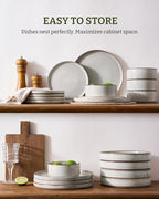 Famiware Annecy Plates and Bowls Sets, 12 Pieces Dinnerware Sets, Microwave and Dishwasher Safe Dishes Set for 4, Chip and Scratch Resistant, Grey-White