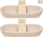 14.5inch Oval Bread Dough Proofing Rising Rattan Basket & Liner Combo for Professional & Home Baking (2 basket & 2 liner)