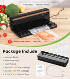 Vacuum Sealer for Food, 6-in-1 Food Vacuum Sealer Machine, Built-in Cutter Food Sealer Vacuum Sealer, Compact Vacuum Sealers with 20 Vacuum Bags, External VAC for Jars & Containers, Black
