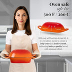 Dutch Oven For Sourdough Bread Baking – Enamelled Cast Iron Bread Loaf Pot – Oven Safe Non Stick Bread Pot – Rectangular, Orange, 24cm x 16cm – by Nuovva