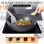 GiPP Nonstick Deep Frying Pan - 11 Inch Saute Pan with Lid Granite Induction Cookware, 4.5Qt Non Stick Woking Pan Skillet, PFOA PFOS APEO Free, Grey