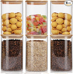 50oz Glass Food Storage Jars Set of 6,Glass Storage Containers Clear Glass Food Canister with Bamboo Lid Airtight For Serving Tea, Coffee, Flour, Sugar, Candy, Cookie, Spice and More (Square)