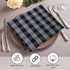 Urban Villa Cotton Dinner Napkins Set of 12, Highly Absorbent Soft Premium Cloth Napkins 20x20 Inches, Hotel Quality Reusable & Washable Table Dinner Napkins for Home - (Grey/Black, Buffalo Checkerd)