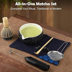 Matcha Whisk Set with Electric Frother – 8Pcs Tea Set with Matcha Bowl, Bamboo Whisk & Holder, Scoop, Scoop Rest,Sifter&Tea Towel–Traditional & Modern Matcha Kit for Ceremony,Lattes & Gifts