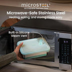 Bentgo® MicroSteel® Heat & Eat Container - Microwave-Safe, Sustainable & Reusable Stainless Steel Food Storage Container with Airtight Lid for Eco-Friendly Meal Prepping (Family Size - 8.5 Cups)