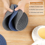 SHACOS 8 Inch Trivets for Hot Dishes, 4 Pcs Cotton Trivets Mats for Kitchen, Hot Pads for Countertops and Table, Heat-Resistant Pot Holders for Hot Pots and Pans(Blue+Dark Grey)