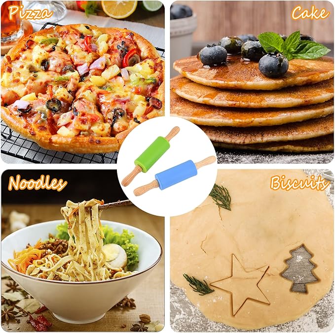 Mini Silicone Rolling Pin for Kids, Non-stick Surface Wood Handle, 9 Inch 30 Pack