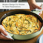 KitchenAid Enameled Cast Iron Frying Pan/Skillet with Helper Handle and Pour Spouts, 12 Inch, Pistachio