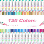 120 Colors Acrylic Paint Pens, Dual Tip Acrylic Paint Markers for Paper, Wood, Canvas, Stone, Rock Painting, Glass, Fabric, DIY, Ceramic, Art Supplies for Kids and Adults Drawing (Dot + Fine)