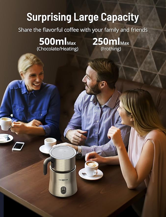 PARIS RHÔNE Detachable 4-in-1 Milk Frother and Steamer, PARIS RHÔNE 300ml Hot Chocolate Maker and Electric Milk Heater with Hot & Cold Foam, Dishwasher Safe