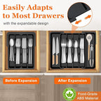 Kitchen Silverware Organizer for Drawer - Expandable Silverware Drawer Organizer Adjustable Utensil Drawer Holder, Flatware Cutlery Tray for Spoons Forks Kitchen Organizers Storage,Black,M