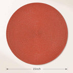 FunWheat Round Braided Placemats Set of 6 Place mats for Dining Tables Woven Heat Resistant Table Mats 15 inch (Dark Orange)