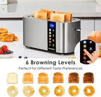 4 Slice Toaster, NIKLEMON Full Stainless Steel Toaster with LED Display, Touch Buttons with Long Extra Wide Slots, Bagel, Defrost, Reheat, Cancel Functions, Removable Crumb Tray, 1300W