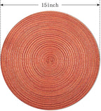 FunWheat Round Braided Placemats Set of 6 Place mats for Dining Tables Woven Heat Resistant Table Mats 15 inch for Fall(Orange)