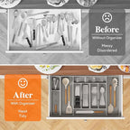 Lifewit Silverware Organizer, Plastic Kitchen Utensil Drawer Tray, Cutlery Flatware Storage Holder for Spoons Forks Knives, 28 x 16 Inches, 10 Compartment, Gray