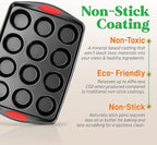 NutriChef 15-Piece Baking Pan Set - Flexible Nonstick Coating Carbon Steel Bakeware - Professional Home Kitchen Bakeware with Stackable Cookie Sheet Trays and Red Silicone Handles (Black)